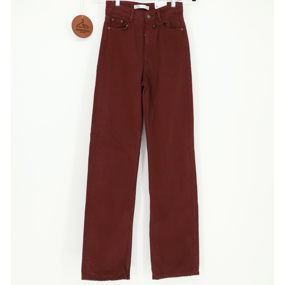 Zara‎ Women's Burgundy Straight Fit Super High Rise Full Length Rigid Jeans Sz 0